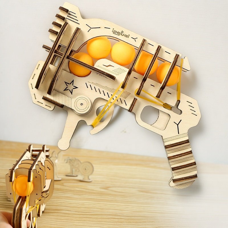 Table Tennis Launcher - Pistolet à élastiques en bois à